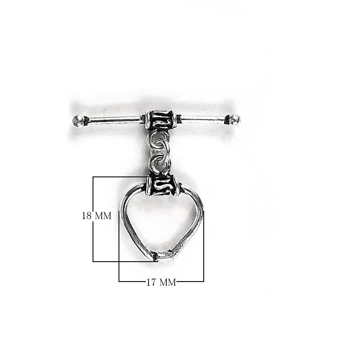 Silver Overlay heart toggle clasp with polished heart-shaped loop and bar closure, handcrafted jewelry finding for wholesale buyers, handcrafted in India.