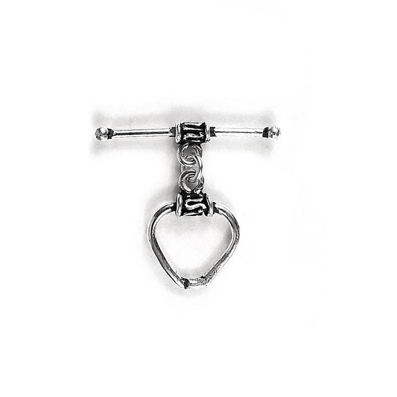 Silver Overlay heart toggle clasp with polished heart-shaped loop and bar closure, handcrafted jewelry finding for wholesale buyers, handcrafted in India.