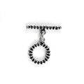 Silver Overlay textured toggle clasp with circular ridged loop and matching bar, handcrafted jewelry finding for wholesale buyers, handcrafted in India.