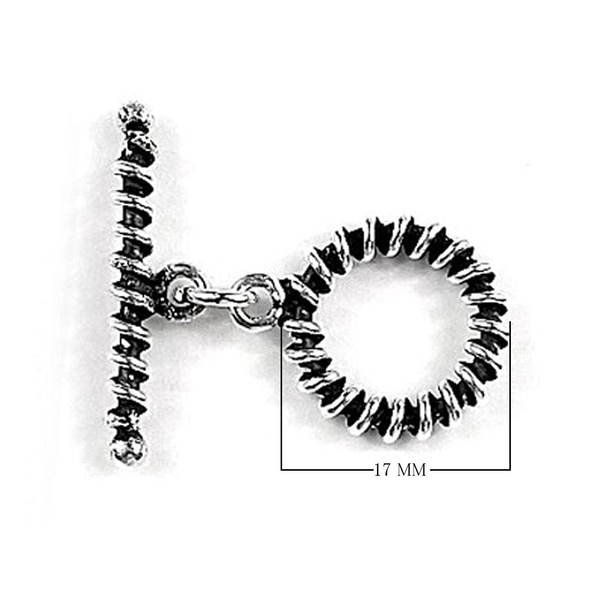 Silver Overlay textured toggle clasp with circular ridged loop and matching bar, handcrafted jewelry finding for wholesale buyers, handcrafted in India.