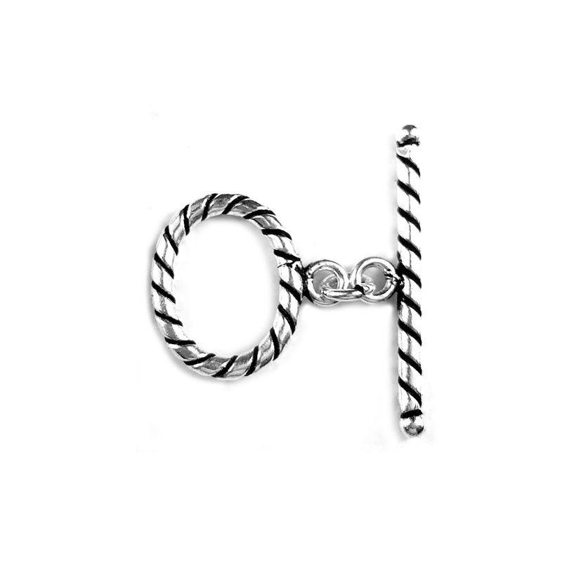 Silver Overlay rope design toggle clasp with circular loop and textured bar, handcrafted jewelry finding for wholesale buyers, handcrafted in India.