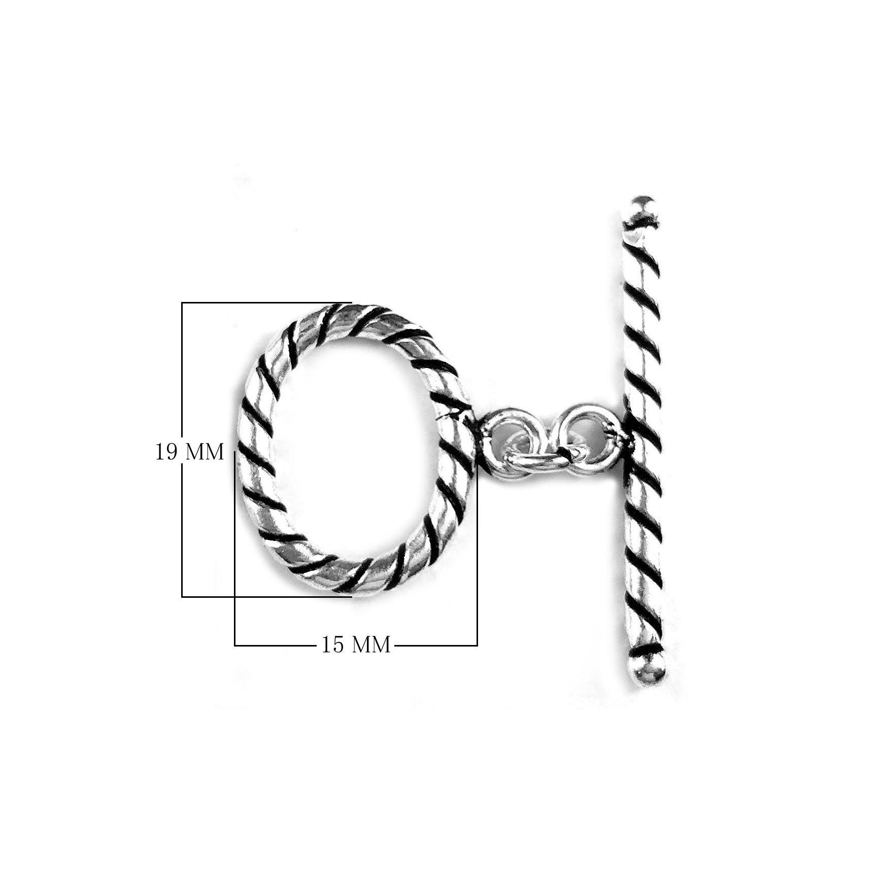 Silver Overlay rope design toggle clasp with circular loop and textured bar, handcrafted jewelry finding for wholesale buyers, handcrafted in India.