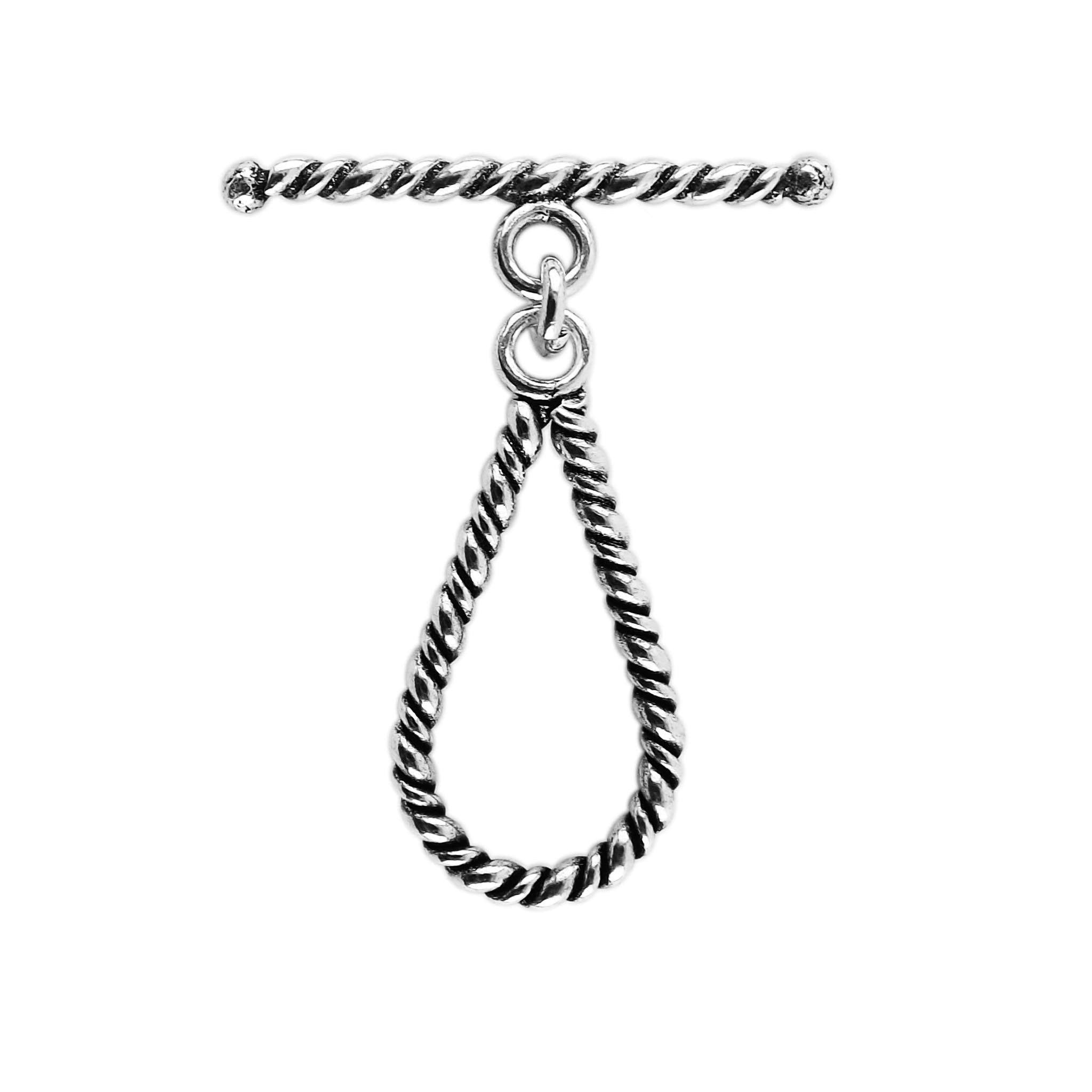 Silver Overlay teardrop rope toggle clasp with twisted loop and textured bar, handcrafted jewelry finding for wholesale buyers, handcrafted in India.