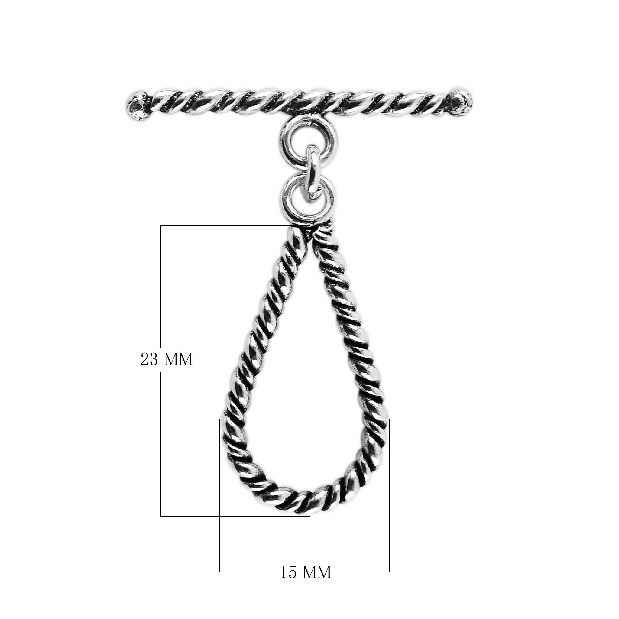 Silver Overlay teardrop rope toggle clasp with twisted loop and textured bar, handcrafted jewelry finding for wholesale buyers, handcrafted in India.