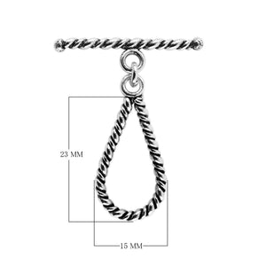Silver Overlay teardrop rope toggle clasp with twisted loop and textured bar, handcrafted jewelry finding for wholesale buyers, handcrafted in India.