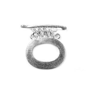 Silver Overlay oval toggle clasp with brushed finish and multi-ring connectors, handcrafted jewelry finding for wholesale buyers, handcrafted in India.