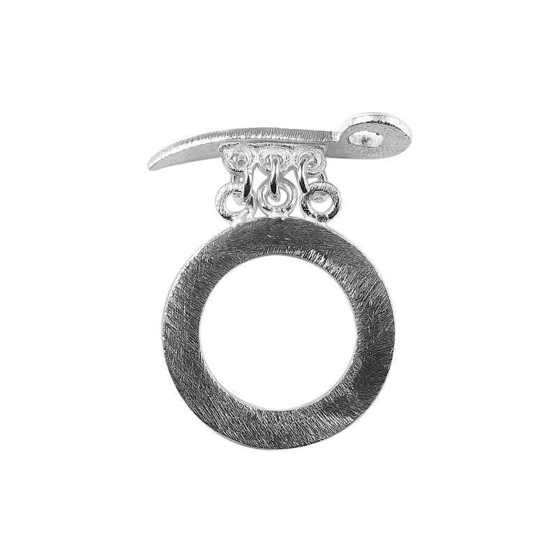 Silver Overlay round toggle clasp with brushed finish and multi-ring connectors, handcrafted jewelry finding for wholesale buyers, handcrafted in India.