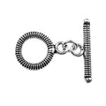 Silver Overlay coil round toggle clasp with circular loop and textured bar, handcrafted jewelry finding for wholesale buyers, handcrafted in India.